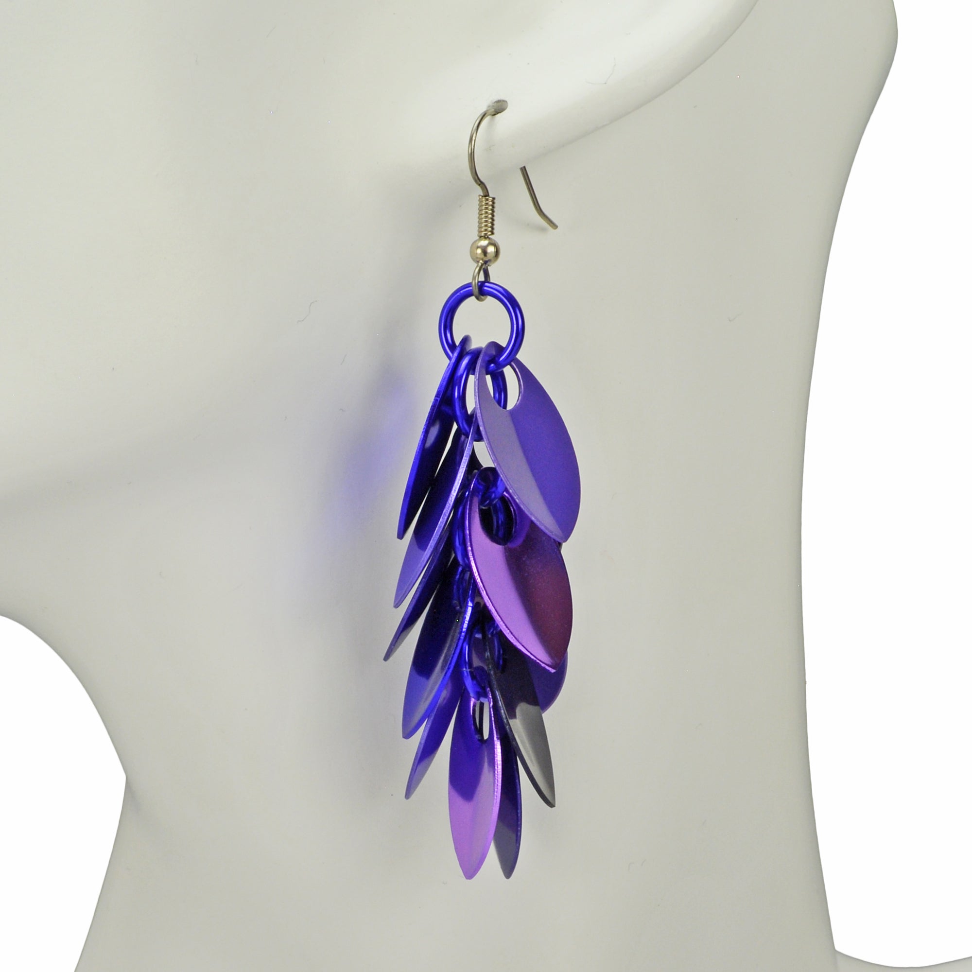 Cascading Leaves Long Earrings - Shades of Purple