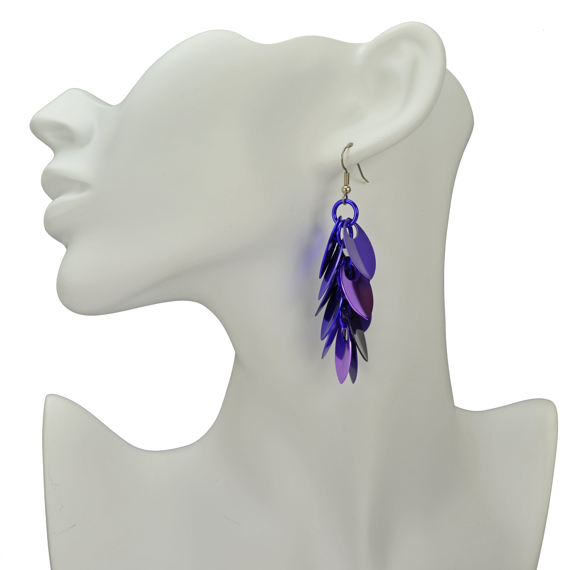 Cascading Leaves Long Earrings - Shades of Purple