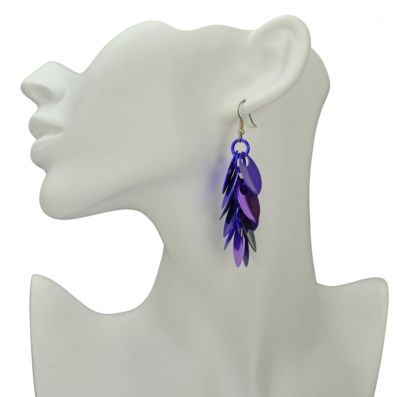 Cascading Leaves Long Earrings - Shades of Purple