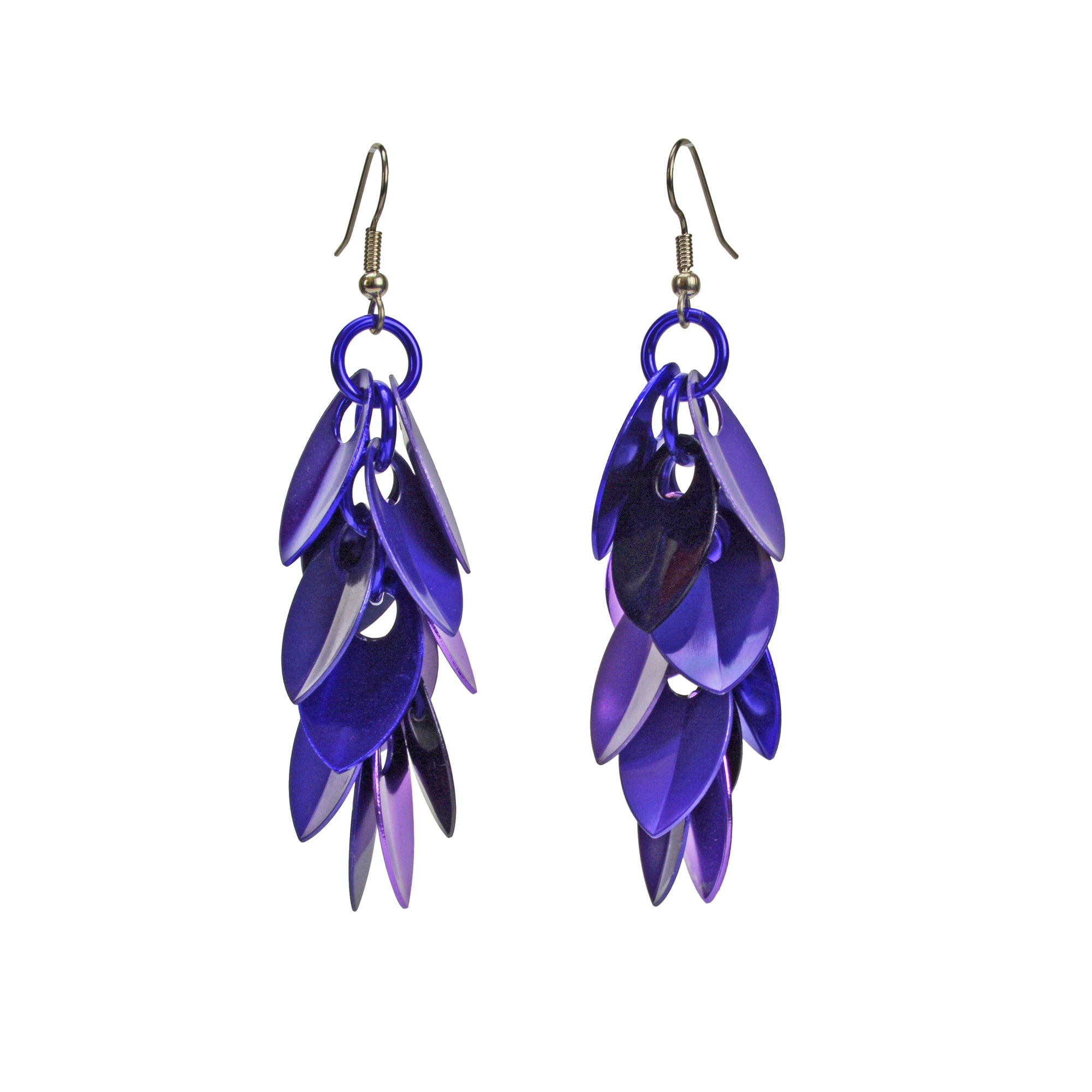 Cascading Leaves Long Earrings - Shades of Purple