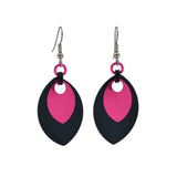 Double Leaf Earrings - Black & Hot Pink