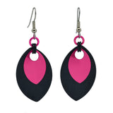 Double Leaf Earrings - Black & Hot Pink