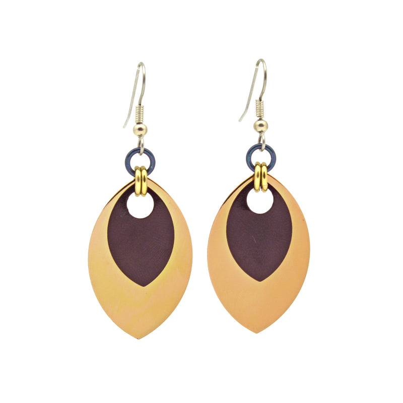 Double Leaf Earrings - Russet & Gunmetal