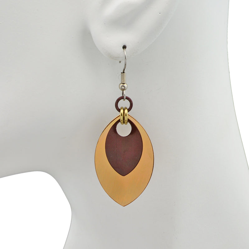 Double Leaf Earrings - Russet & Gunmetal