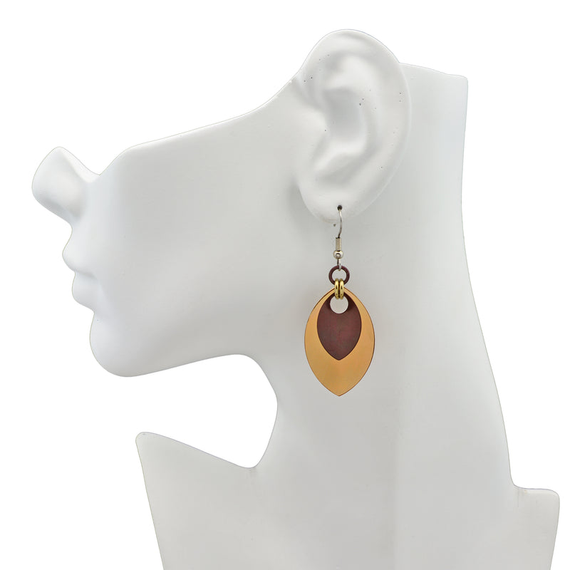 Double Leaf Earrings - Champagne & Brown