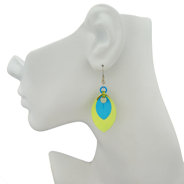 Double Leaf Earrings - Chartreuse & Turquoise
