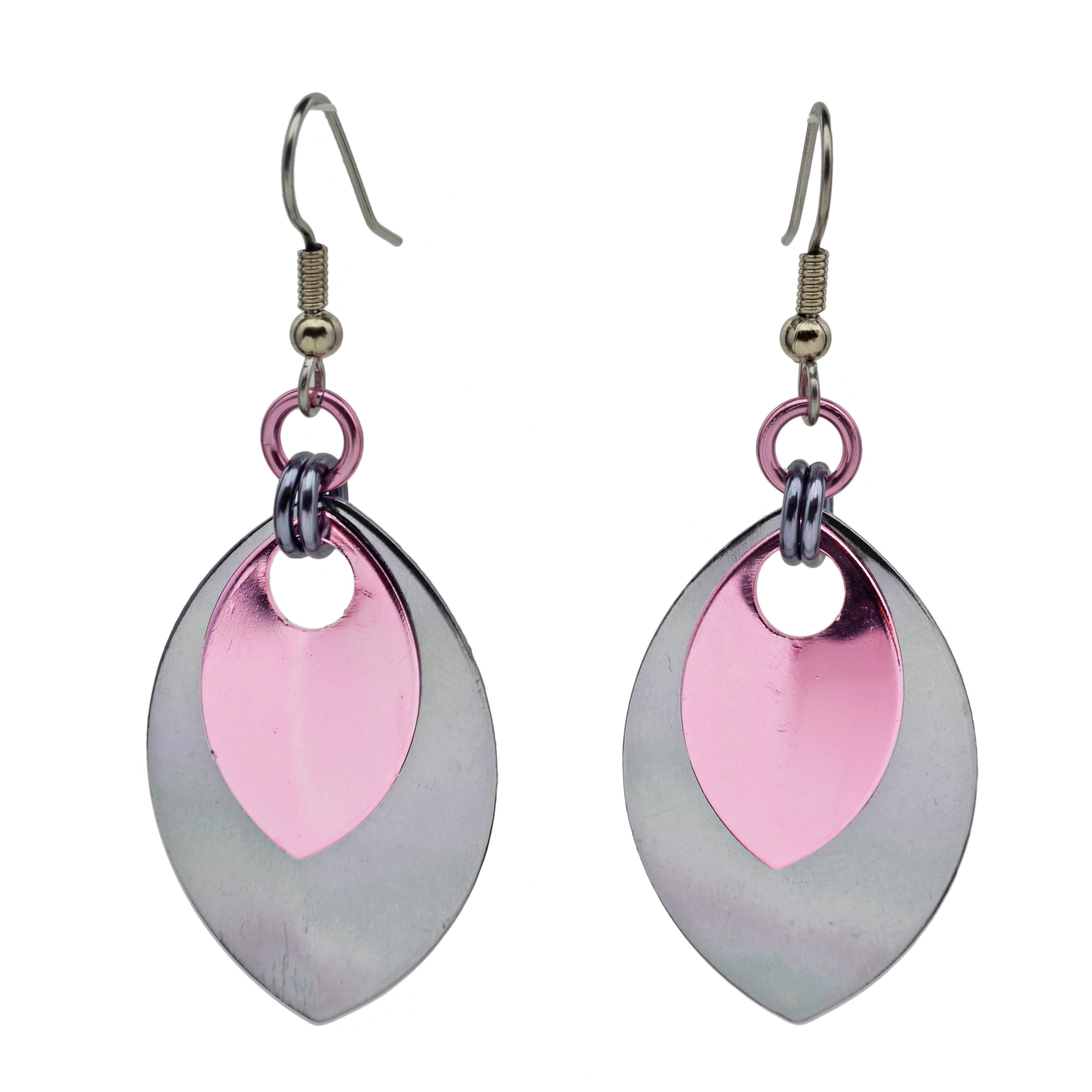Double Leaf Earrings - Grey & Pink