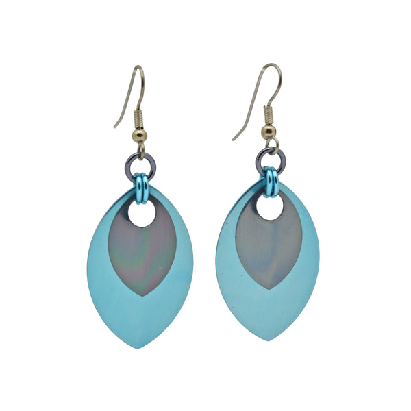 Double Leaf Earrings - Light Blue & Grey