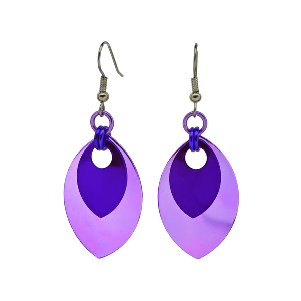 Double Leaf Earrings - Lilac & Purple