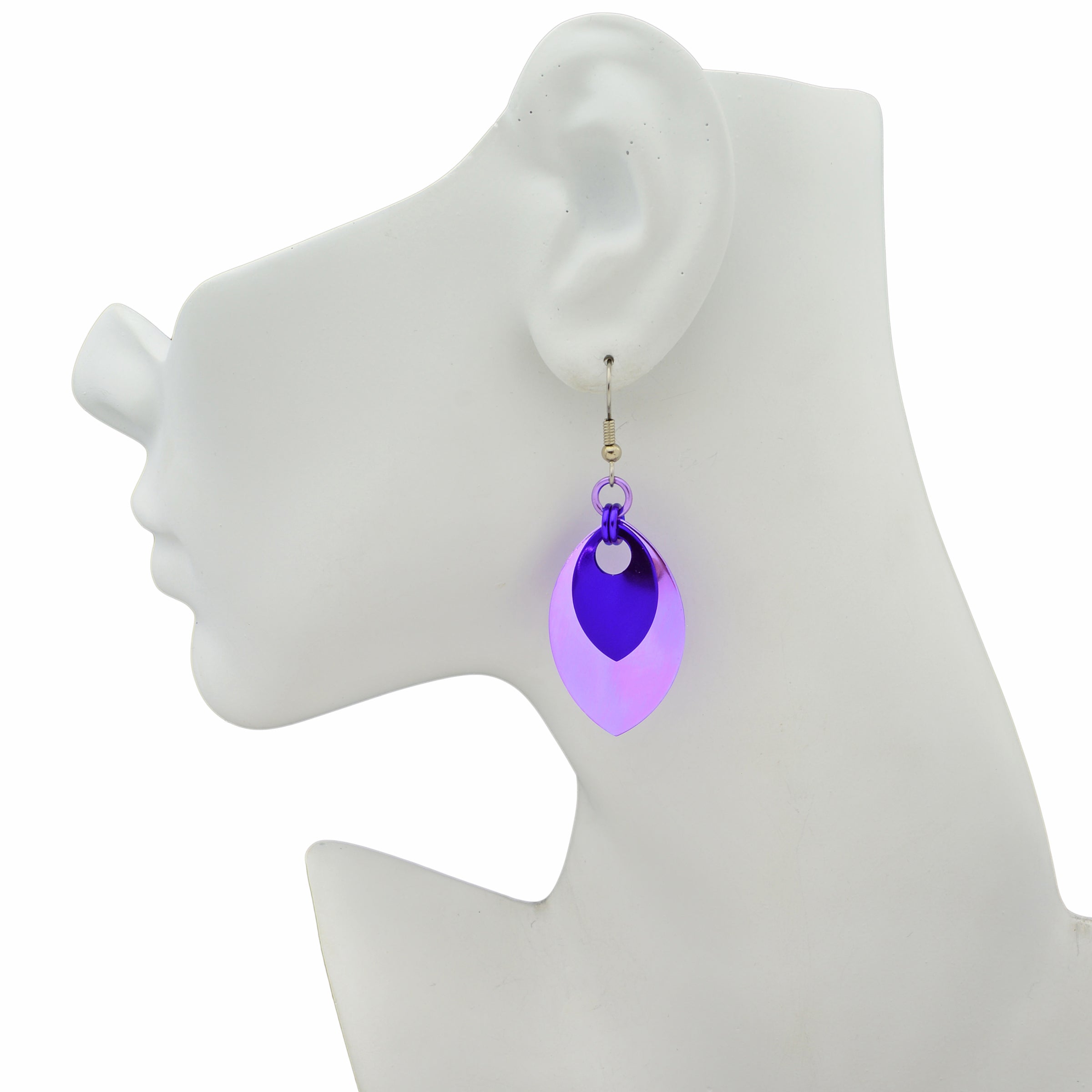 Double Leaf Earrings - Lilac & Purple