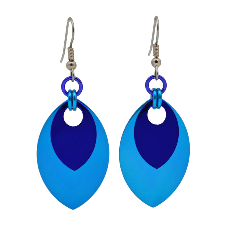 Double Leaf Earrings - Azure & Dark Blue