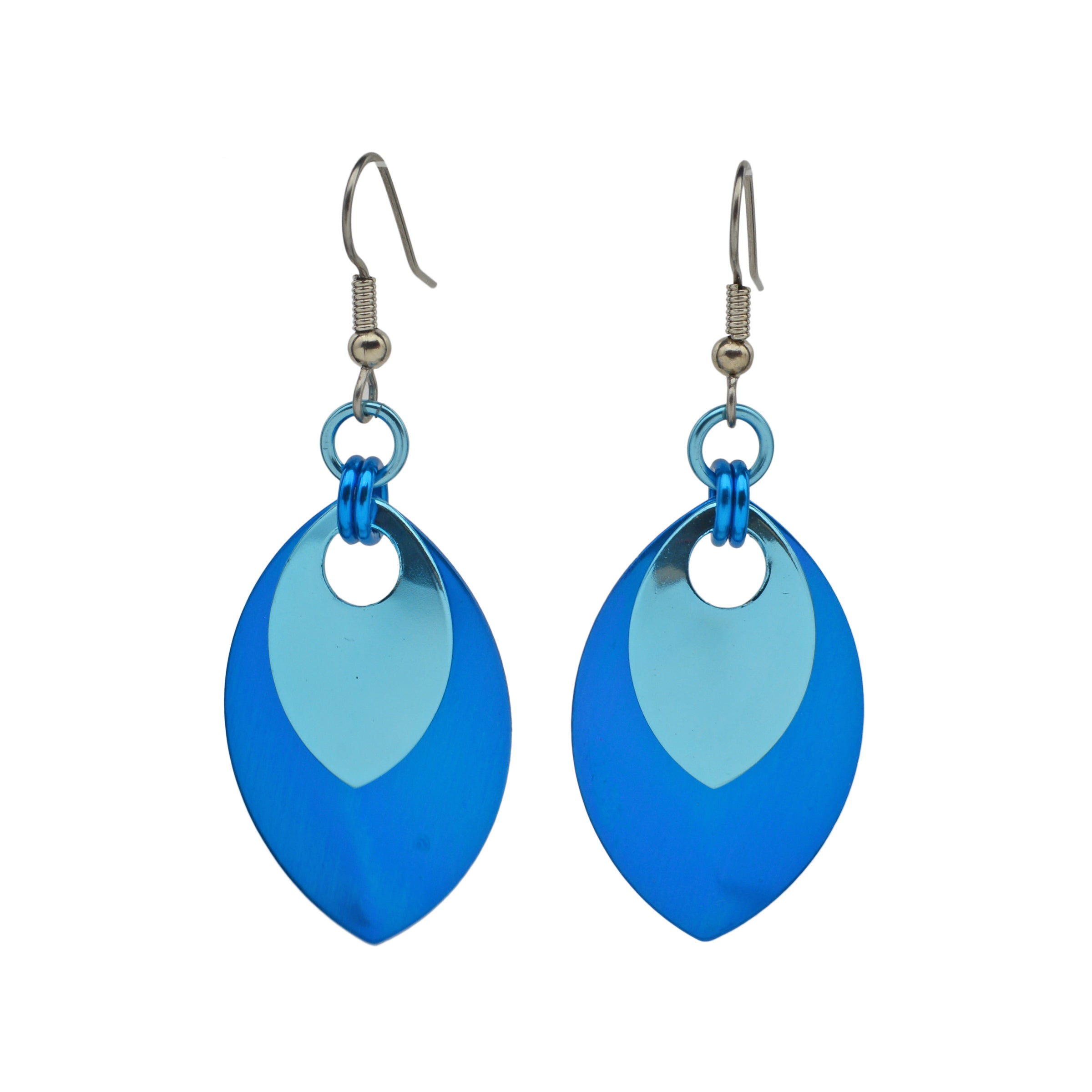 Double Leaf Earrings - Azure & Light Blue