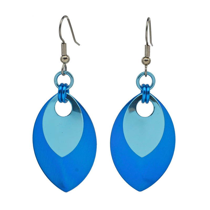 Double Leaf Earrings - Azure & Light Blue