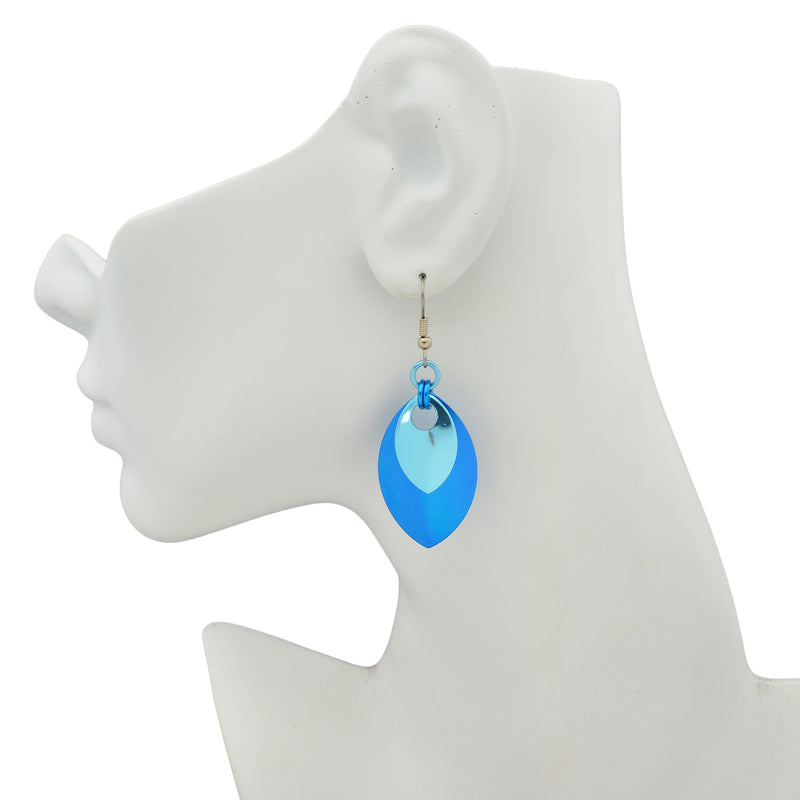 Double Leaf Earrings - Azure & Light Blue