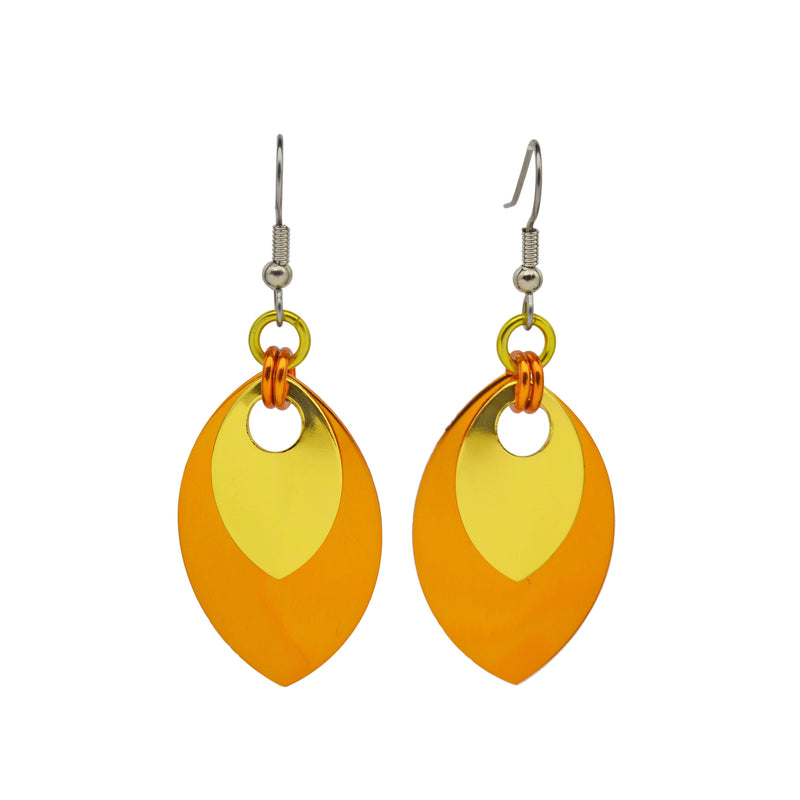 Double Leaf Earrings - Orange & Gold