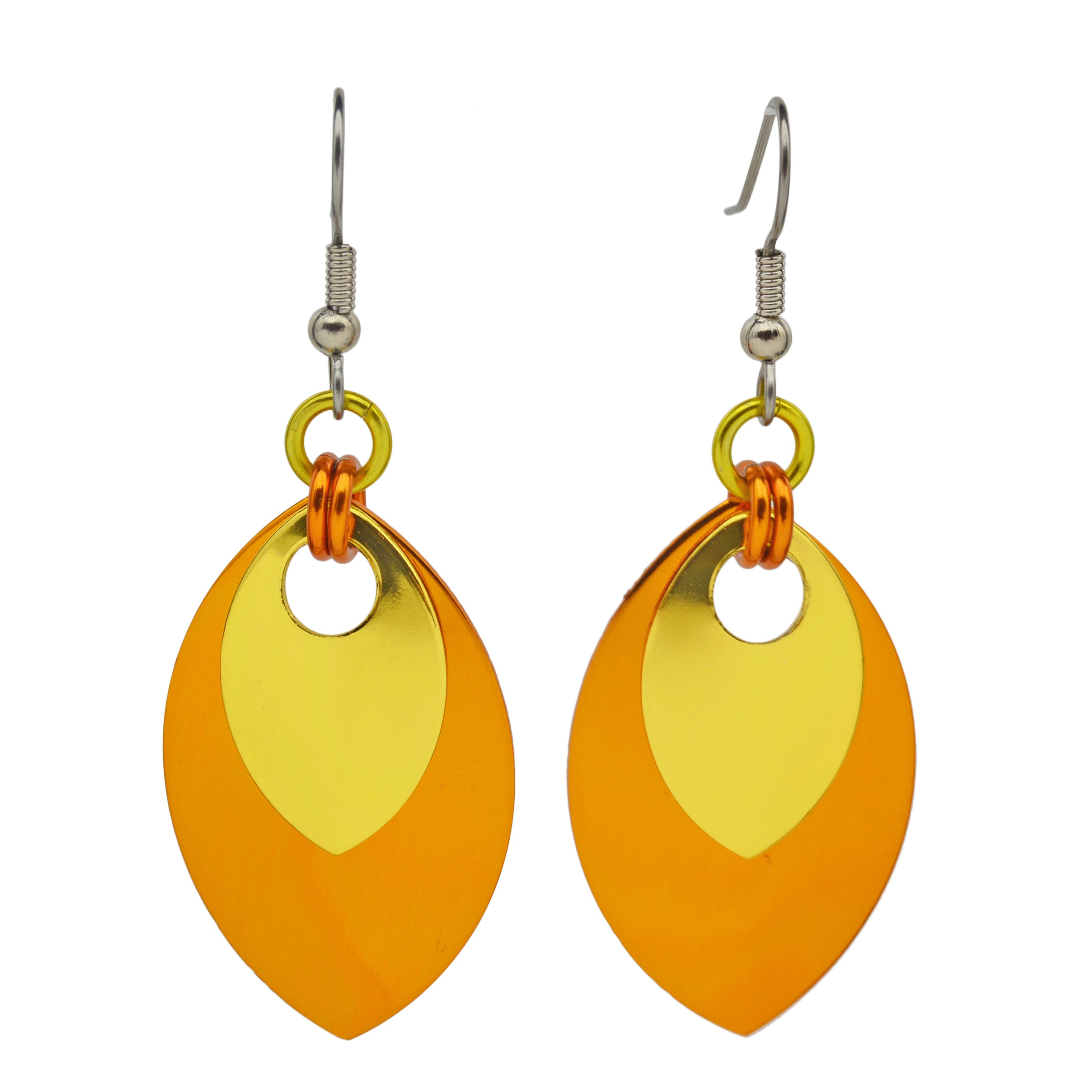 Double Leaf Earrings - Orange & Gold