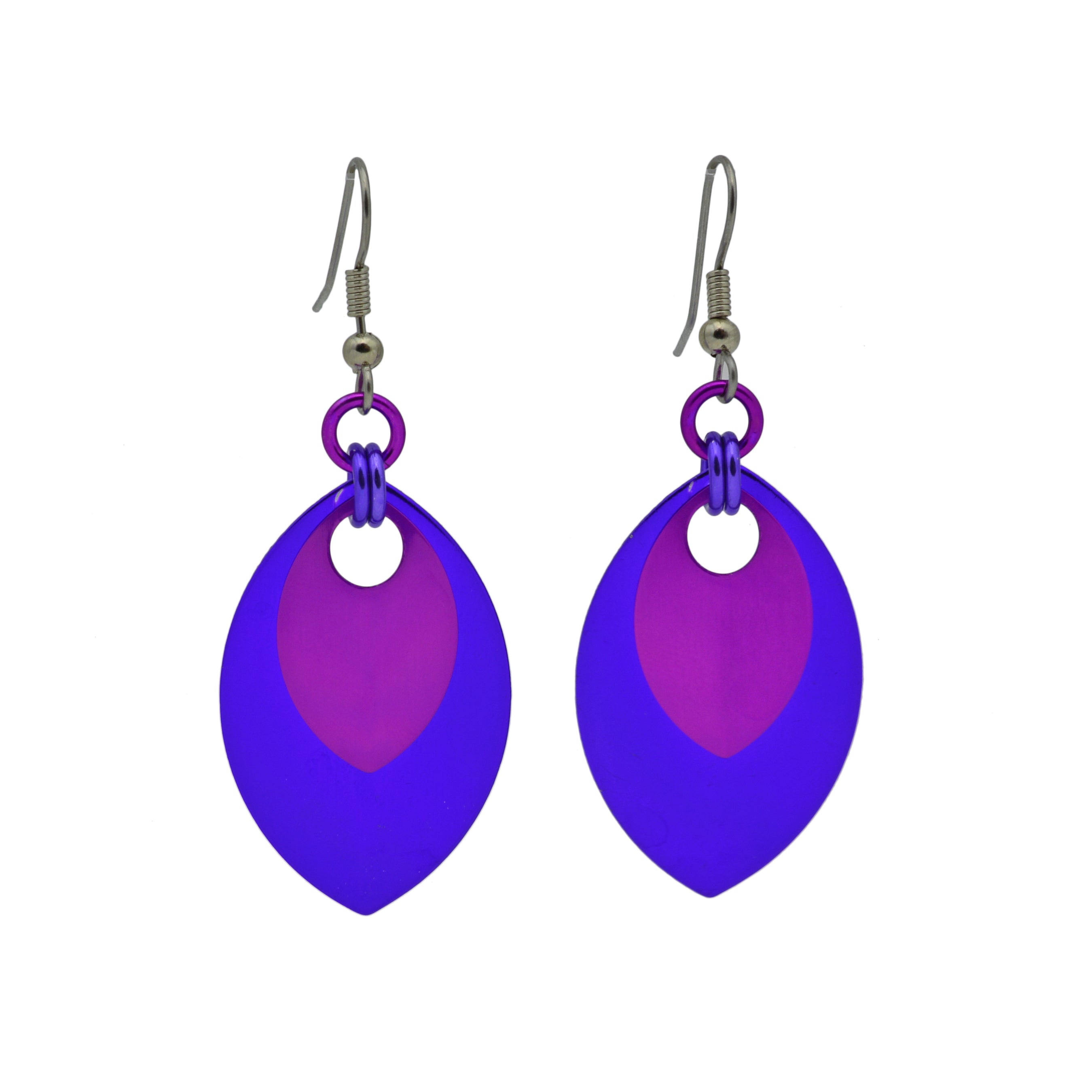 Double Leaf Earrings - Purple & Violet