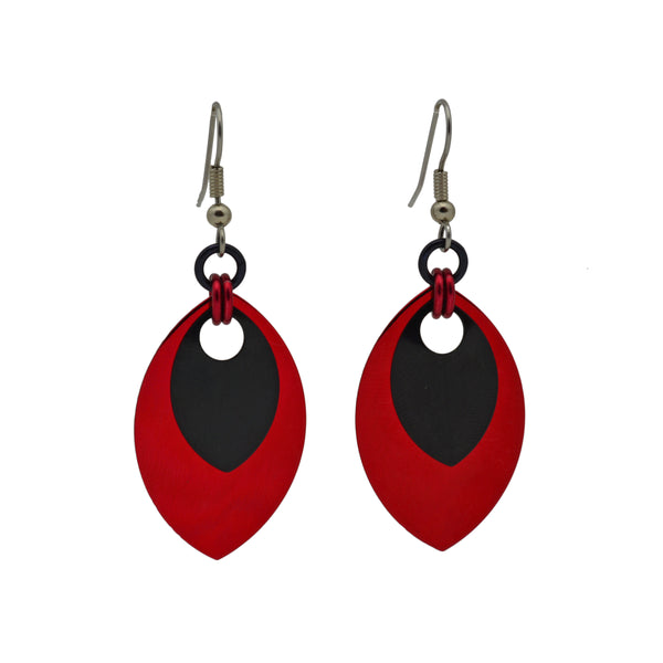 Double Leaf Earrings - Red & Black