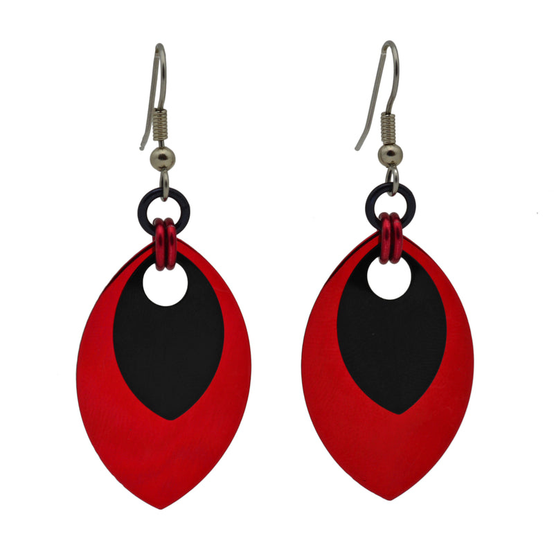 Double Leaf Earrings - Red & Black