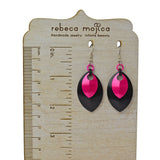 Double Leaf Earrings - Black & Hot Pink