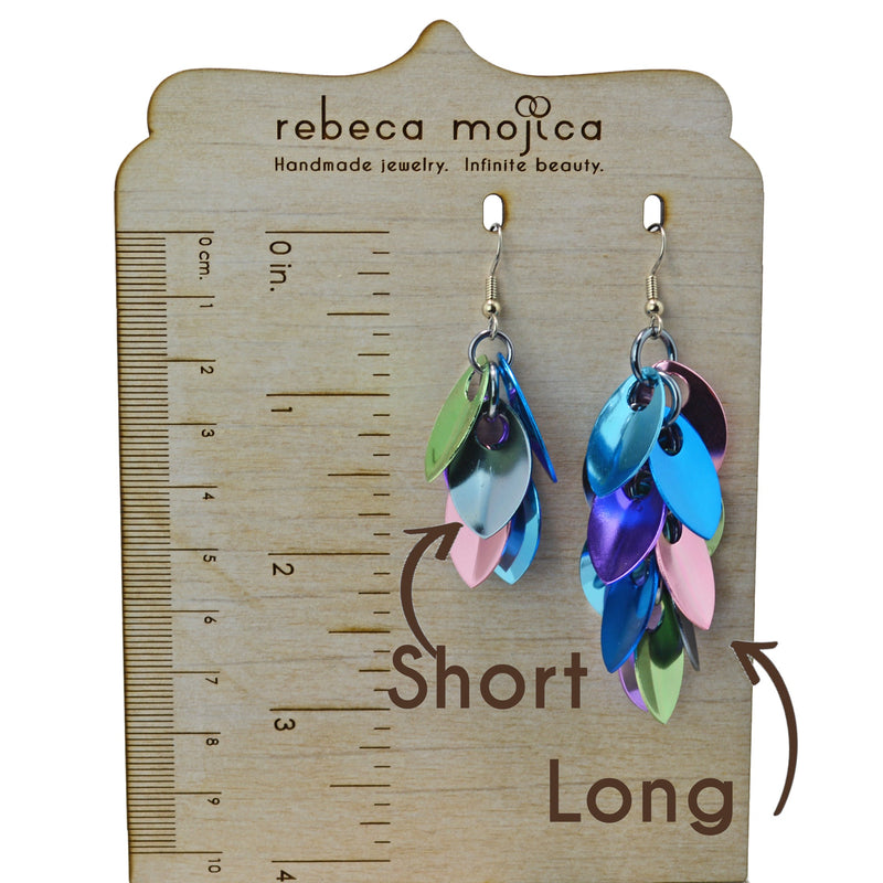 Cascading Leaves Long Earrings - Shades of Purple