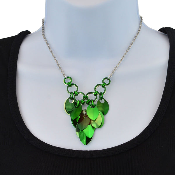 Cascading Leaves V Necklace - Greens