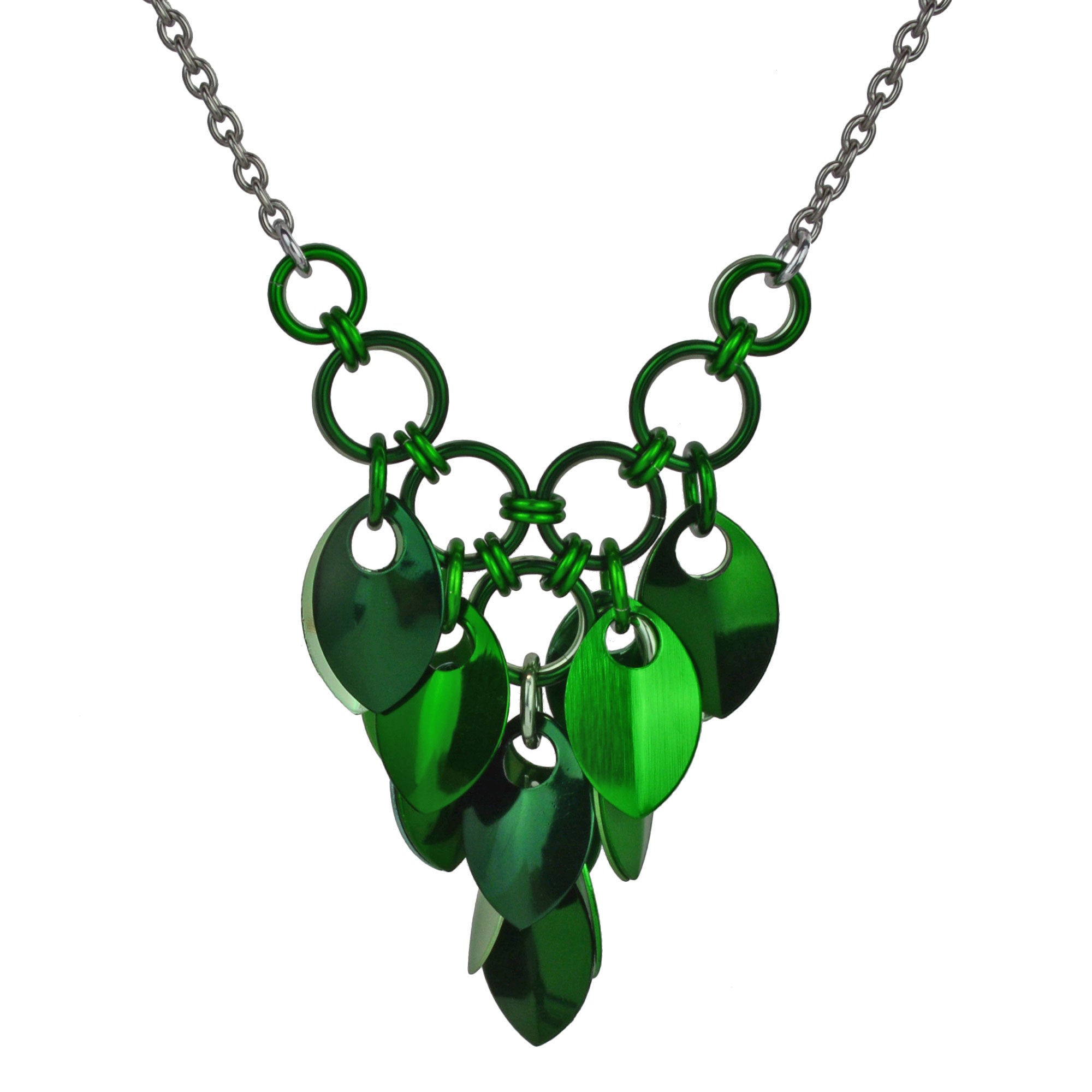 Cascading Leaves V Necklace - Greens