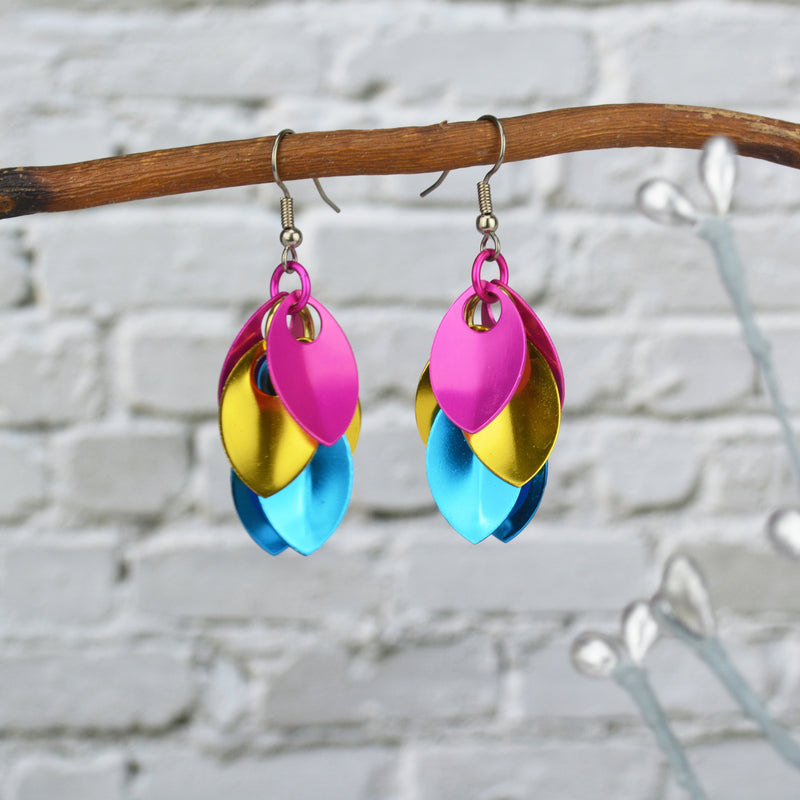 Pansexual Pride - Cascading Leaves Short Earrings