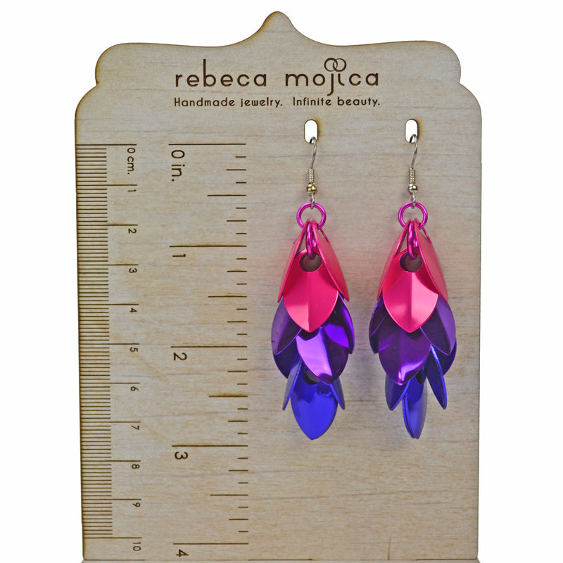 Long Feathered Earrings - Petunia Ombre