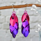 Long Feathered Earrings - Petunia Ombre