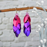 Long Feathered Earrings - Petunia Ombre
