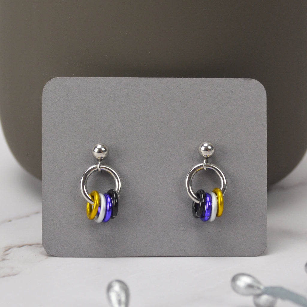 ☆ENGBROX☆ starlike earring EBEA24037 Nonbinary Pride Earring Studs - Minimalist LGBTQ Pride