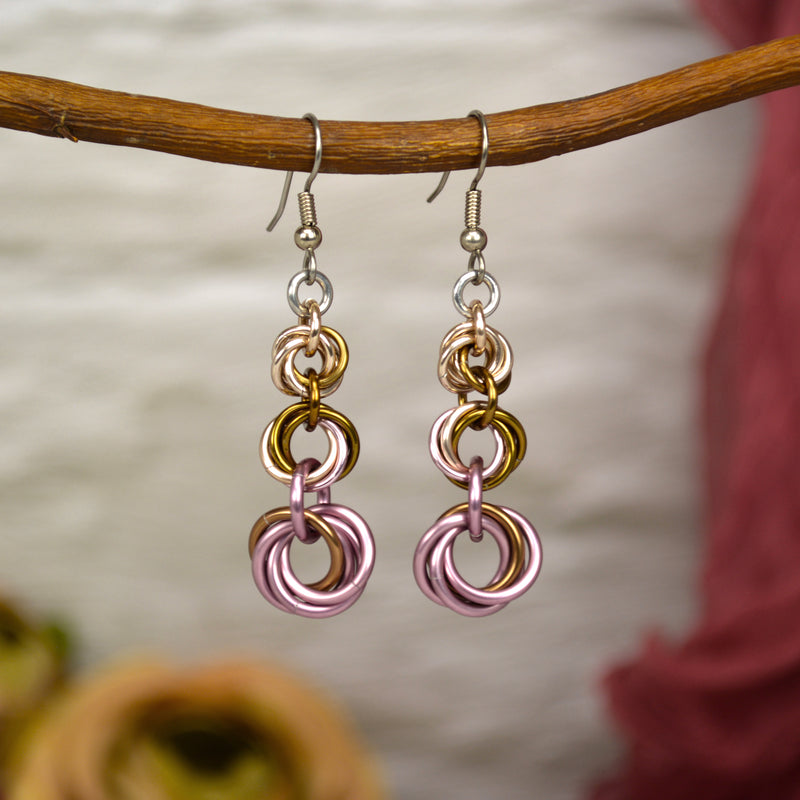Knotted Graduated Earrings - Vintage Rose