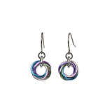 tiny vortex chainmaille earring in pastel pink, blue, green and lilac 