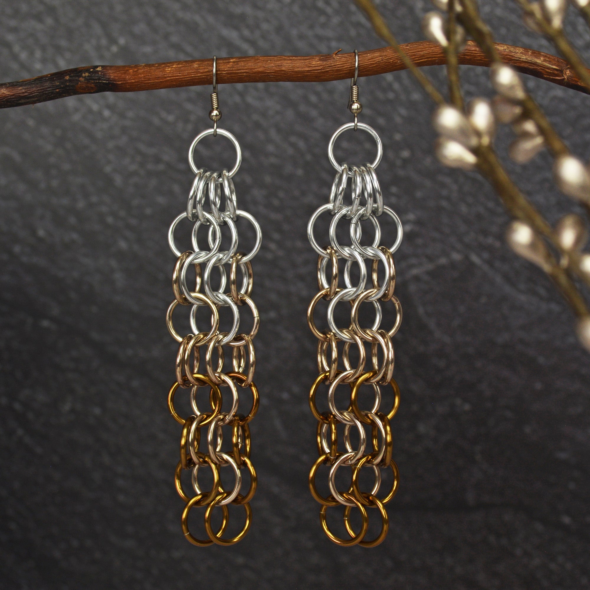 Long Mesh Earrings - Granite