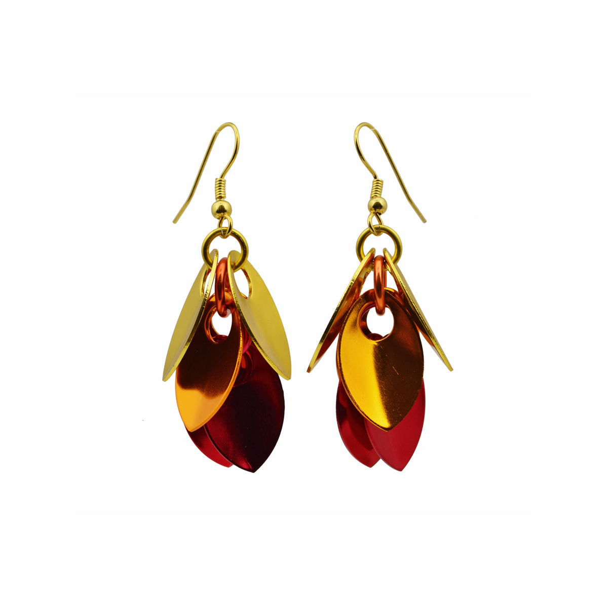 Cascading Leaves Short Earrings - Flame