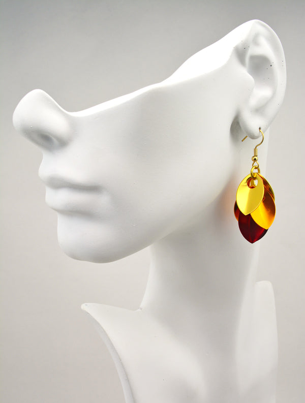 Cascading Leaves Short Earrings - Flame