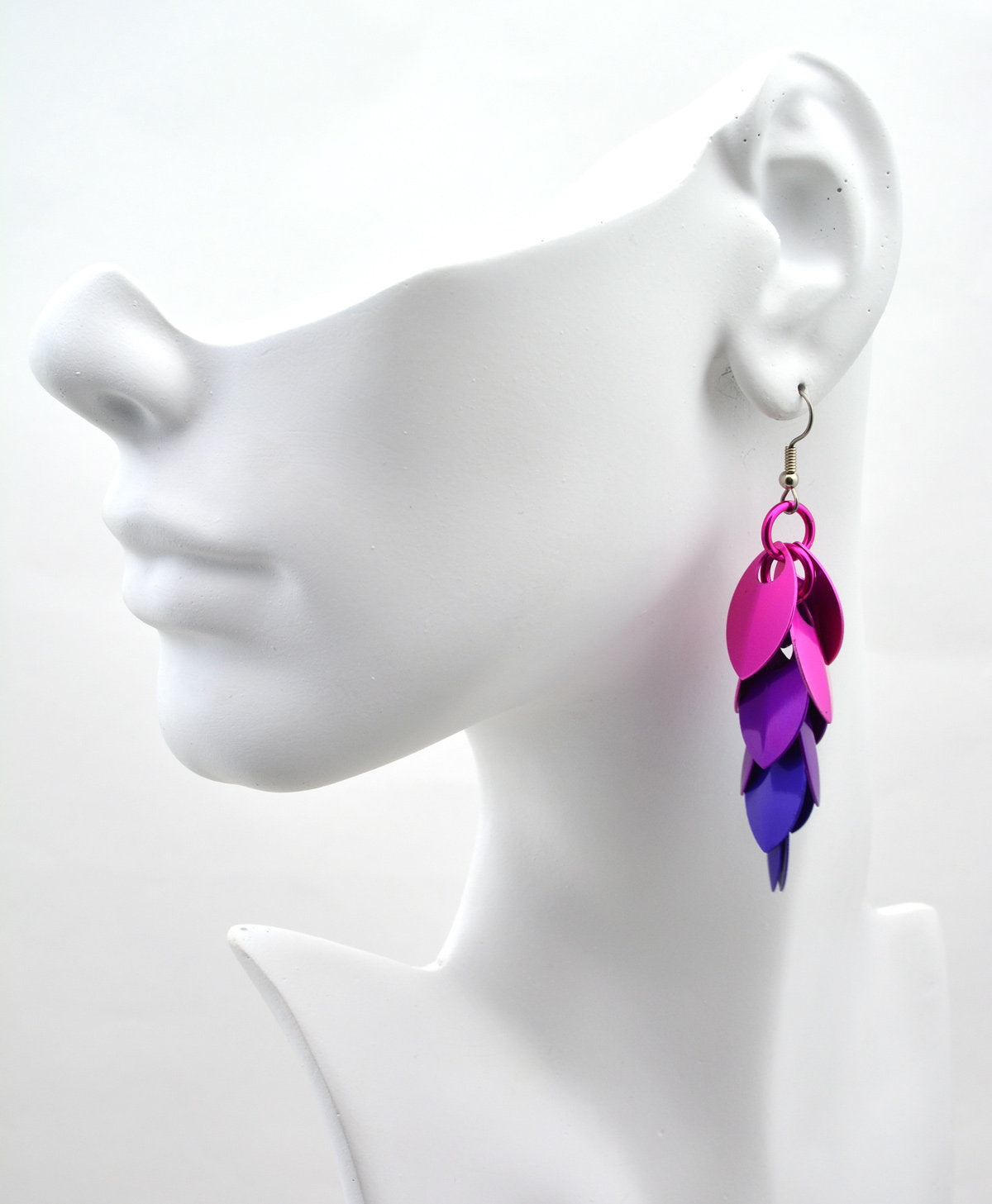 Long Feathered Earrings - Petunia Ombre