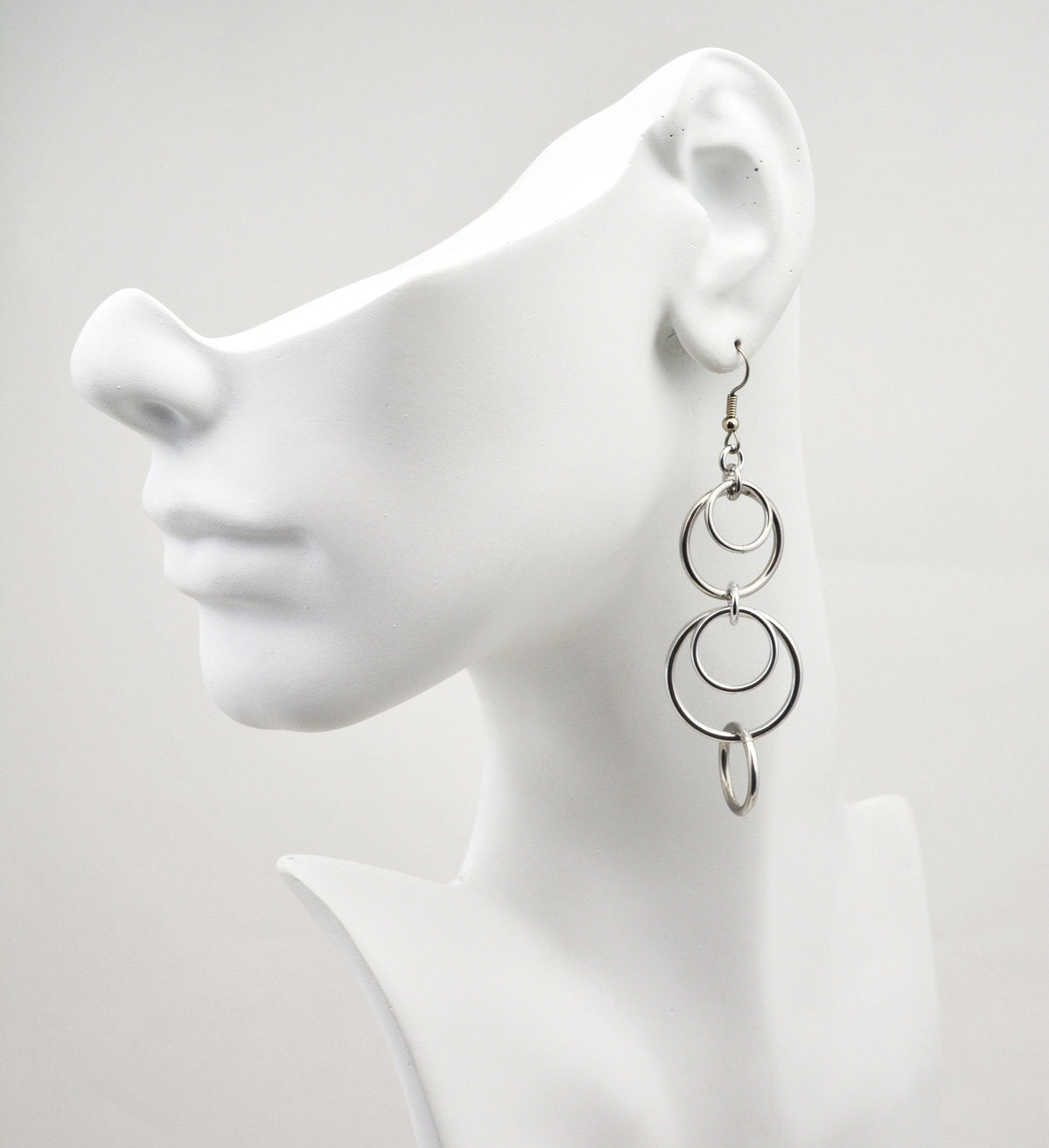 Very Long Double Scallop Hoop Earrings - Lightweight Aluminum