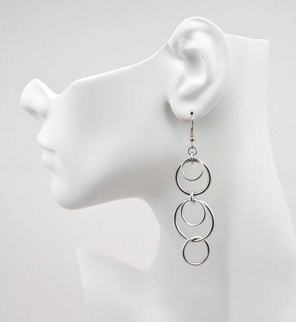 Very Long Double Scallop Hoop Earrings - Lightweight Aluminum