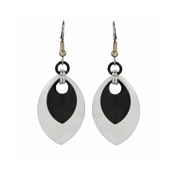 Double Leaf Earrings - Silver & Black