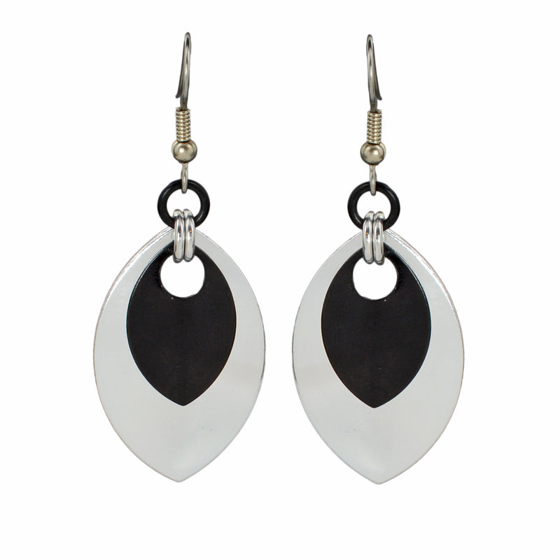Double Leaf Earrings - Silver & Black
